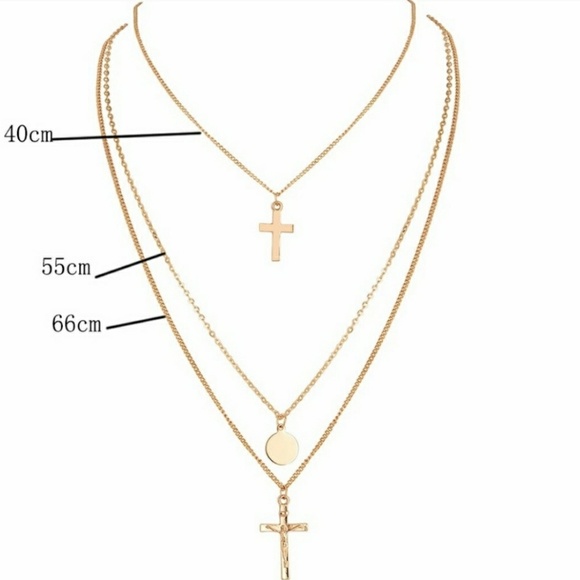 NEW Gold Tone Triple Layer Double Cross Necklace - Picture 3 of 3